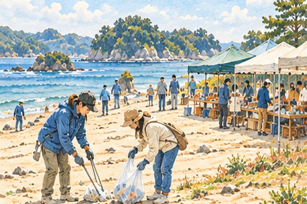 ゆる〜く、つながる。海岸清掃と青空市（イメージ）