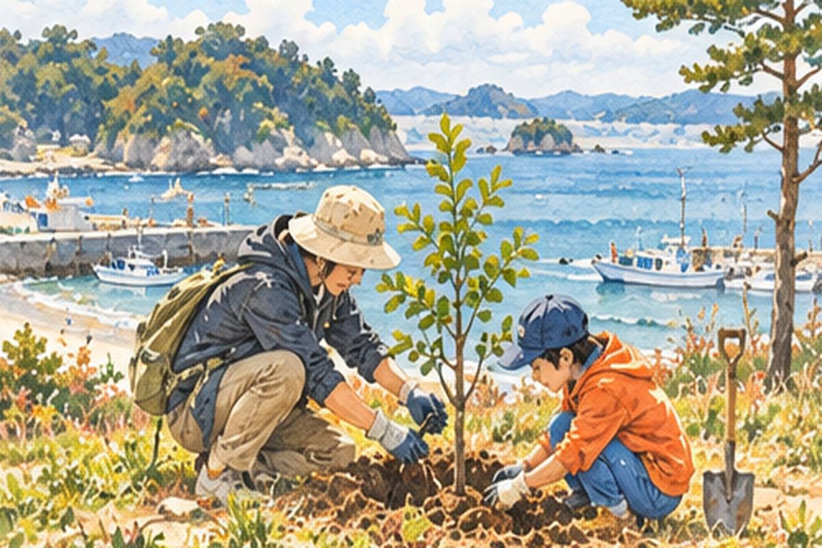菖蒲田浜の植樹活動とプライベートビーチ（親子）（イメージ）