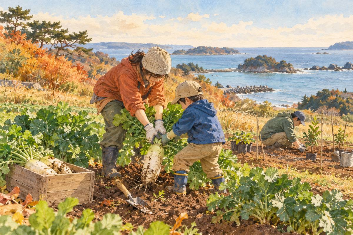 海岸防災林の植樹・ダイコン収穫と料理（親子）（イメージ）