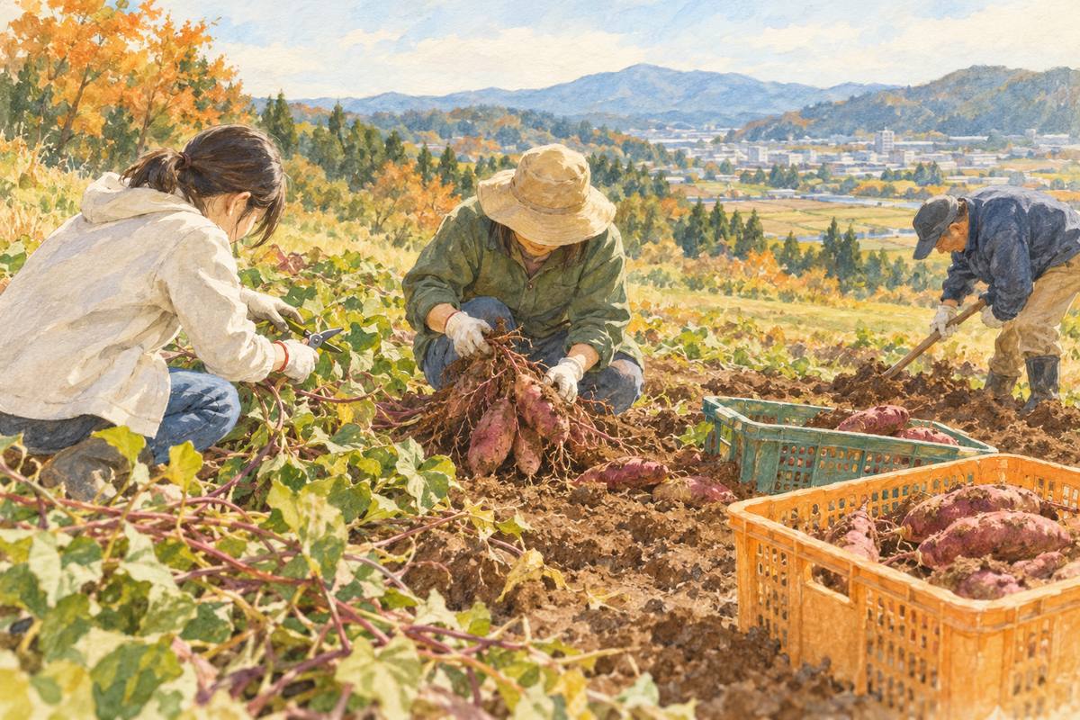 郡山・逢瀬町で、サツマイモの収穫を手伝う（イメージ）