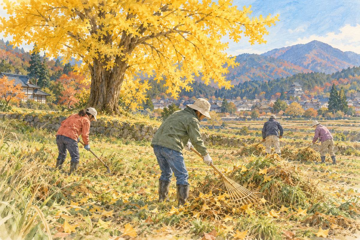 会津若松・赤井の大イチョウを守る草刈り（イメージ）