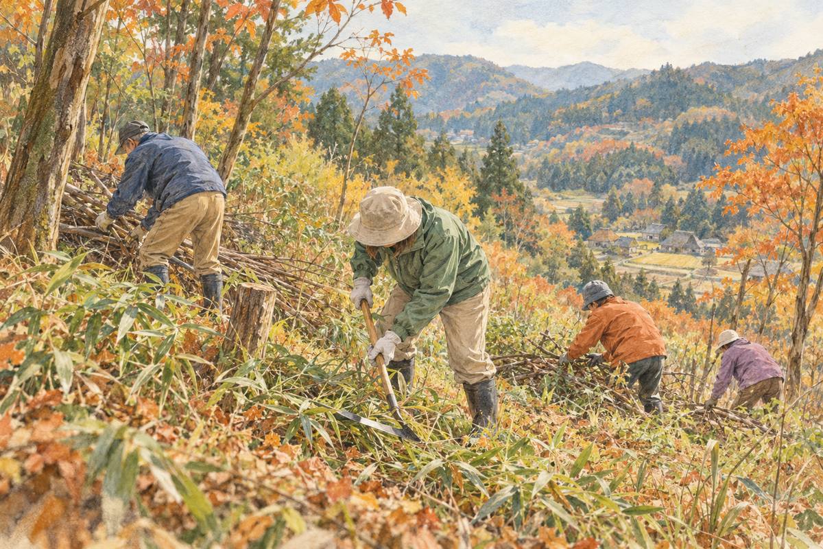 豊能町・高代寺山で、地元の倶楽部と里山を整える（イメージ）