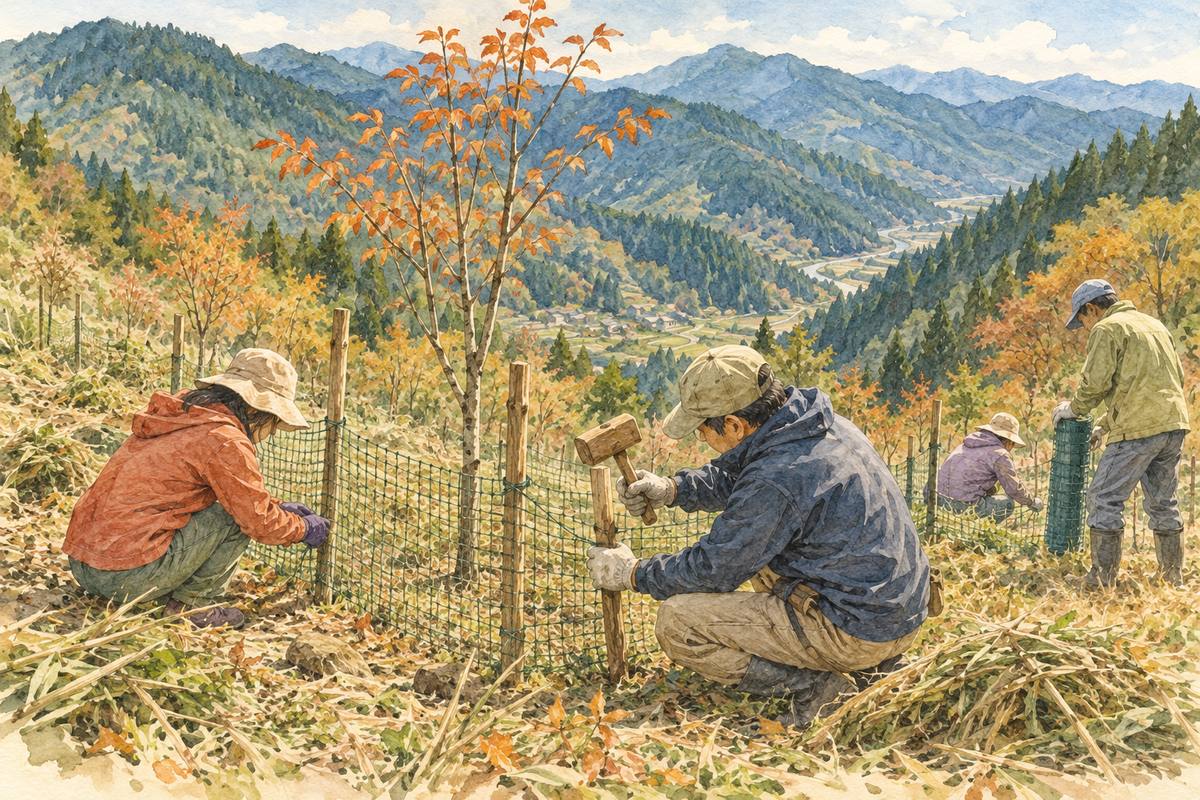 香美市・船谷山で、桜を守る柵をつくる（イメージ）