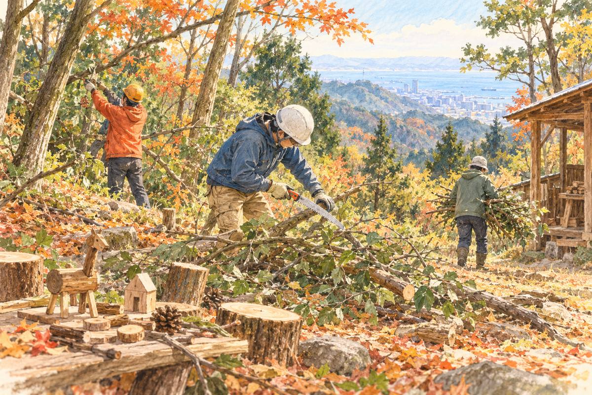 神戸・再度公園で、市民の「こうべ森の学校」と森を手入れする（イメージ）