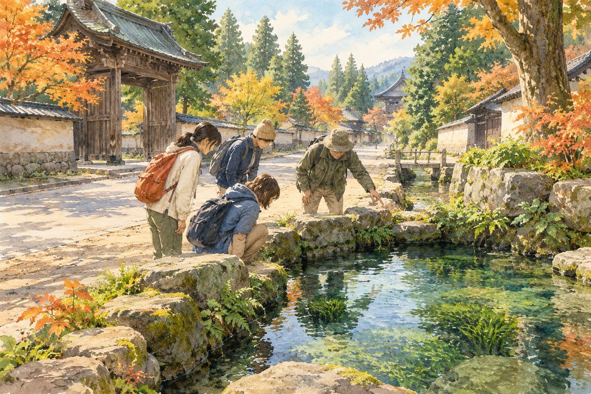 六郷の湧水群と寺町を、町のネイチャーガイドと歩く（イメージ）