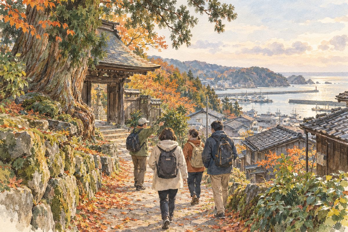 能代の小路と神社仏閣を、まち歩き案内人と巡る（イメージ）