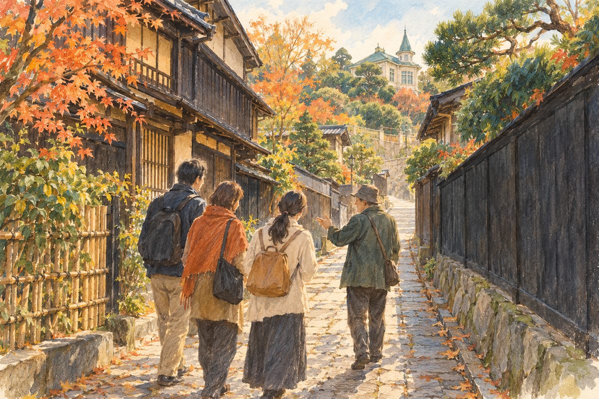 新潟の古町と西大畑を、市の養成講座で学んだガイドと歩く（イメージ）