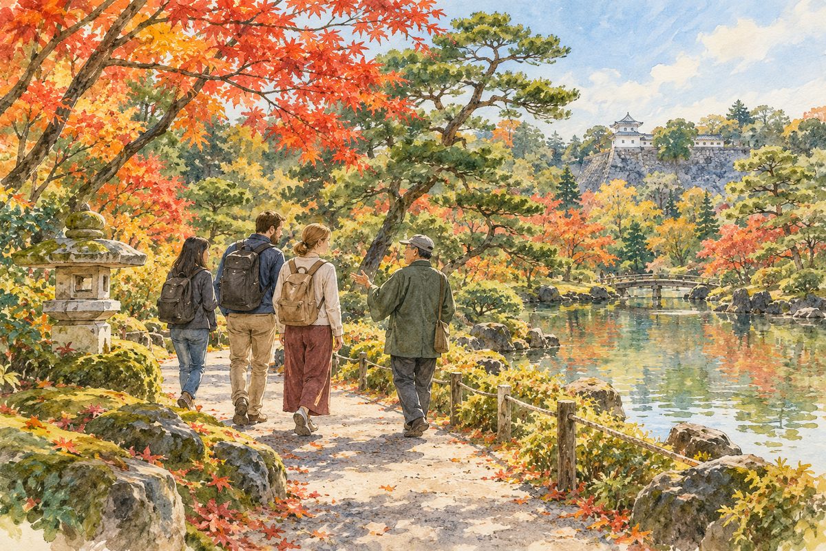 金沢城公園と兼六園を、通訳ボランティアの英語案内で歩く（イメージ）