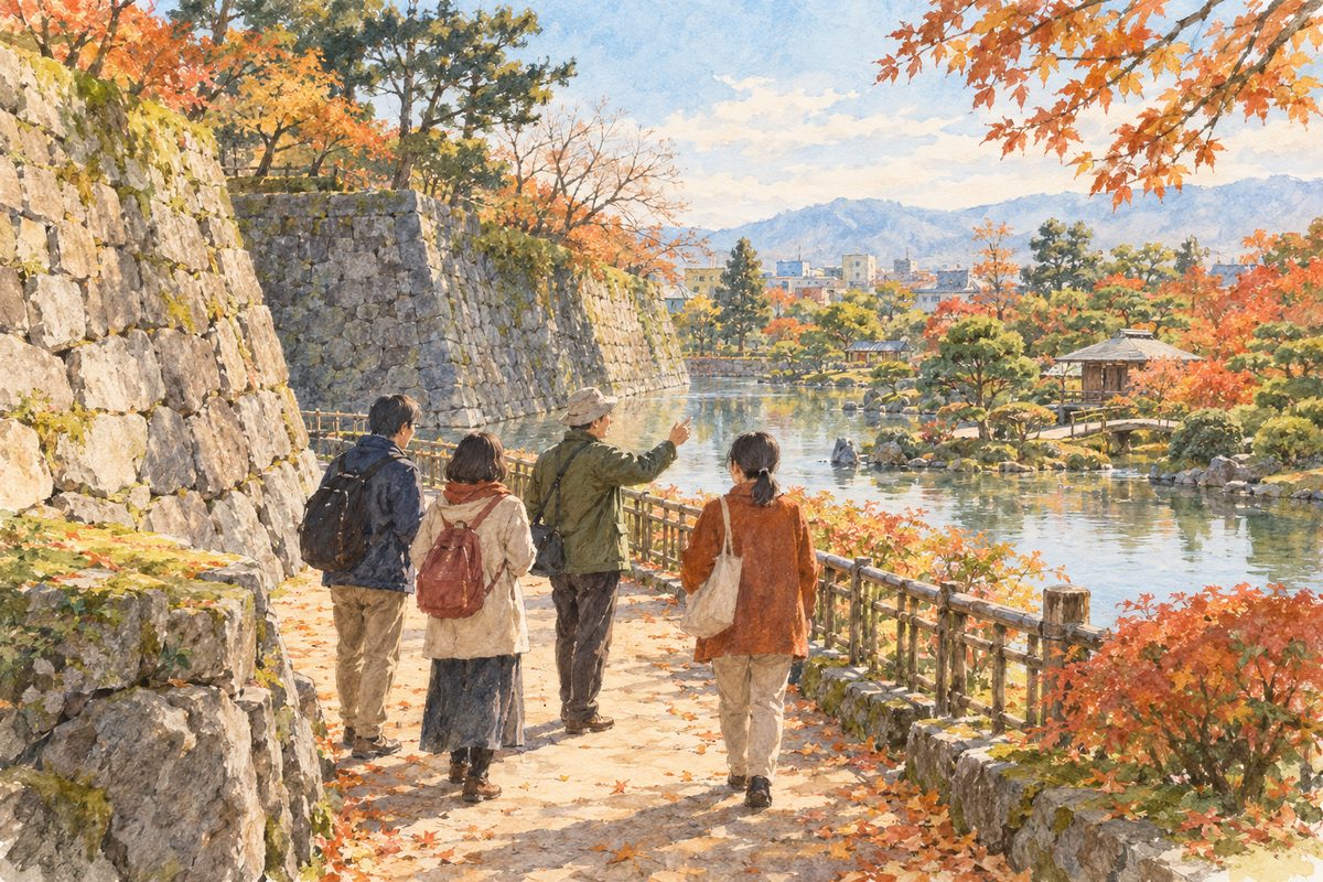 福井の城址や庭園を、歴史を伝える語り部と歩く（イメージ）